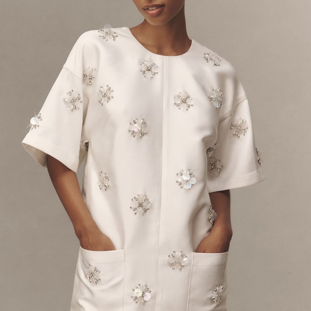 BHLDN short sleeve crew neck beaded mini dress